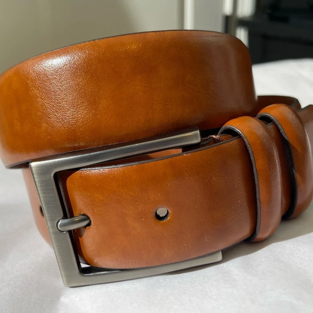 BOCONI NASHVILLE USA Brown Leather Belt Handcrafted Silver Tone Buckle Sz 38/95